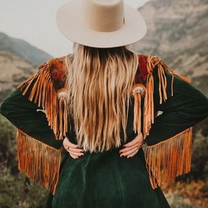 Vintage Leather Green Fringe Jacket